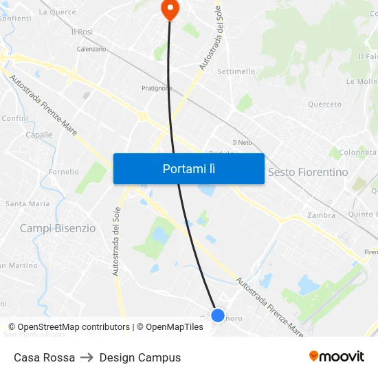 Casa Rossa to Design Campus map