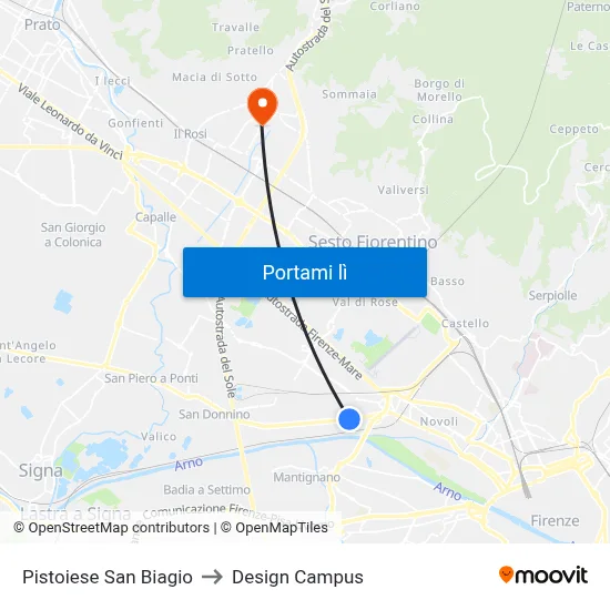 Pistoiese San Biagio to Design Campus map