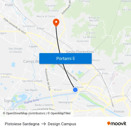 Pistoiese Sardegna to Design Campus map