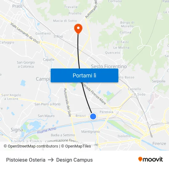 Pistoiese Osteria to Design Campus map