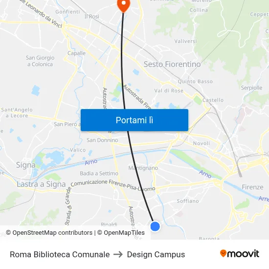 Roma Biblioteca Comunale to Design Campus map