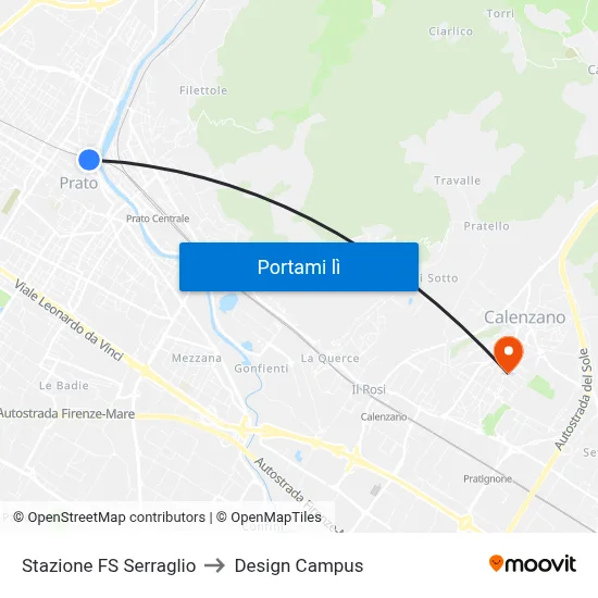 Stazione FS Serraglio to Design Campus map