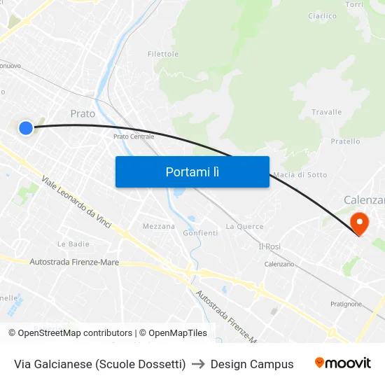 Via Galcianese (Scuole Dossetti) to Design Campus map