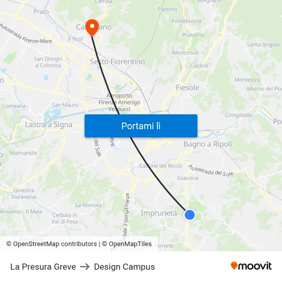 La Presura Greve to Design Campus map