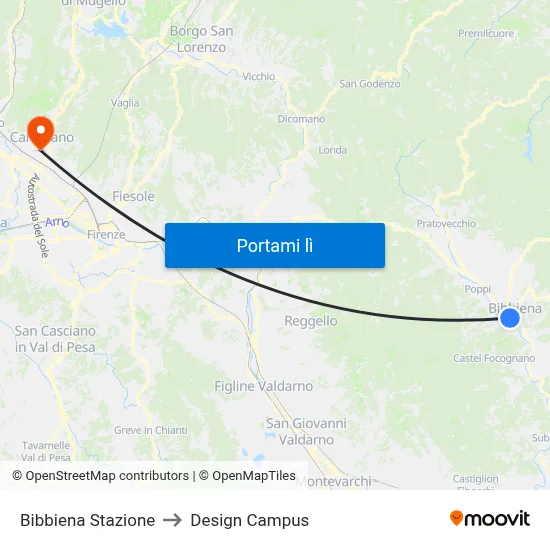 Bibbiena Stazione to Design Campus map