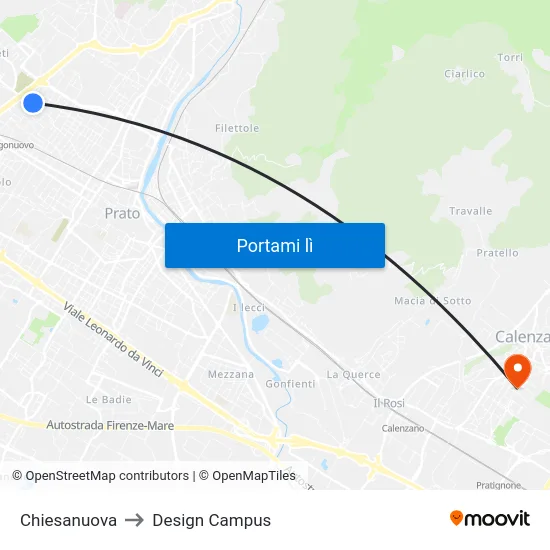 Chiesanuova to Design Campus map