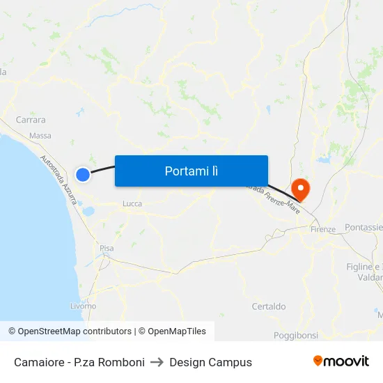 Camaiore - P.za Romboni to Design Campus map