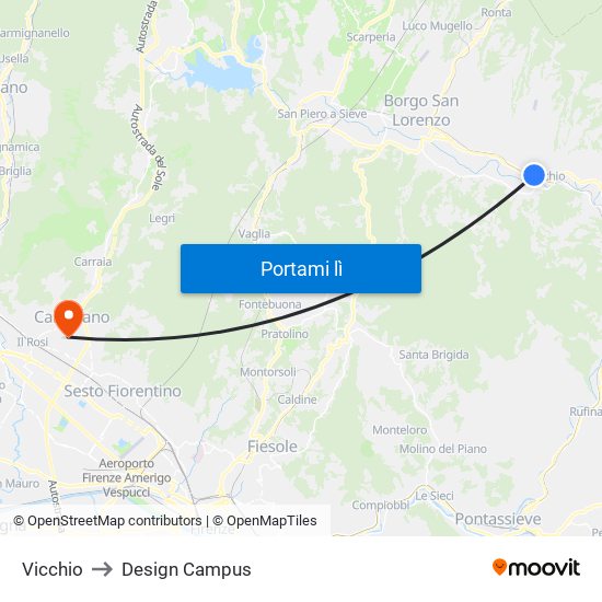 Vicchio to Design Campus map