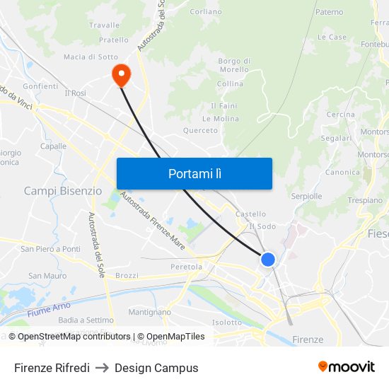 Firenze Rifredi to Design Campus map