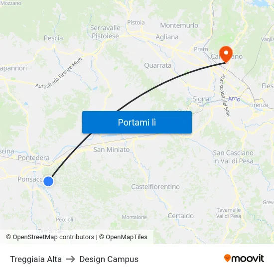 Treggiaia Alta to Design Campus map