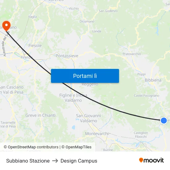 Subbiano Stazione to Design Campus map