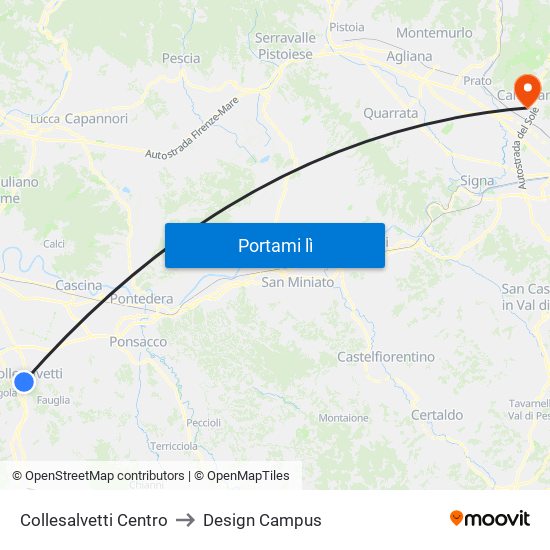 Collesalvetti Centro to Design Campus map
