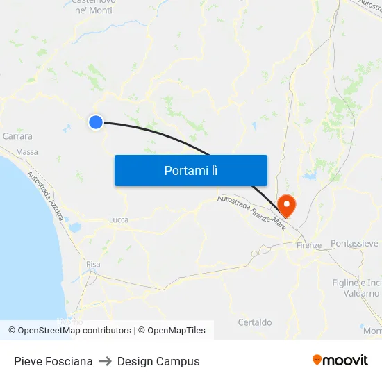 Pieve Fosciana to Design Campus map