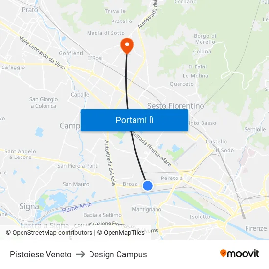 Pistoiese Veneto to Design Campus map