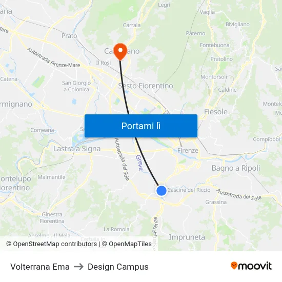 Volterrana Ema to Design Campus map