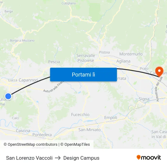 San Lorenzo Vaccoli to Design Campus map