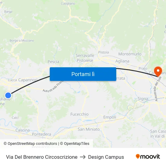 Via Del Brennero Circoscrizione to Design Campus map