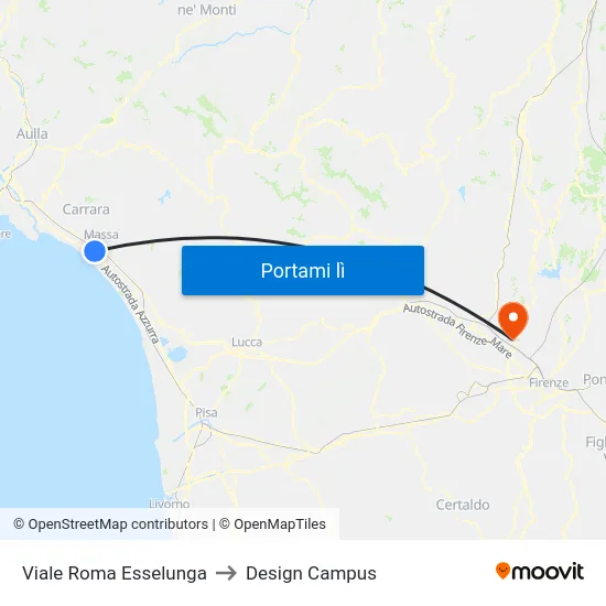 Viale Roma Esselunga to Design Campus map