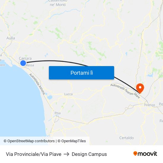 Via Provinciale/Via Piave to Design Campus map