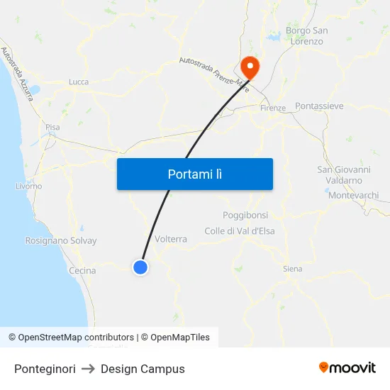 Ponteginori to Design Campus map