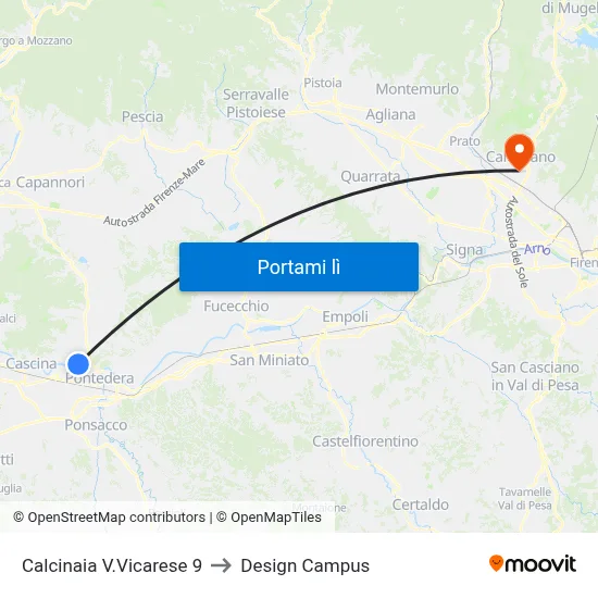 Calcinaia V.Vicarese 9 to Design Campus map