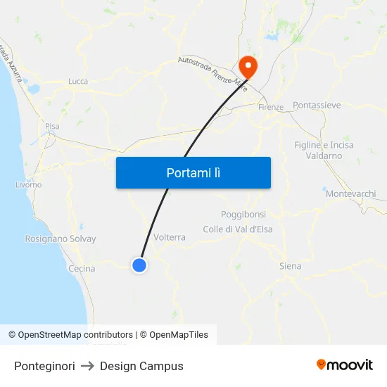 Ponteginori to Design Campus map