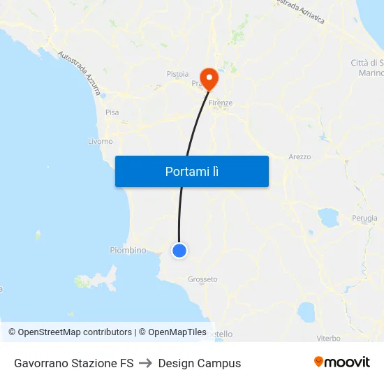Gavorrano Stazione FS to Design Campus map