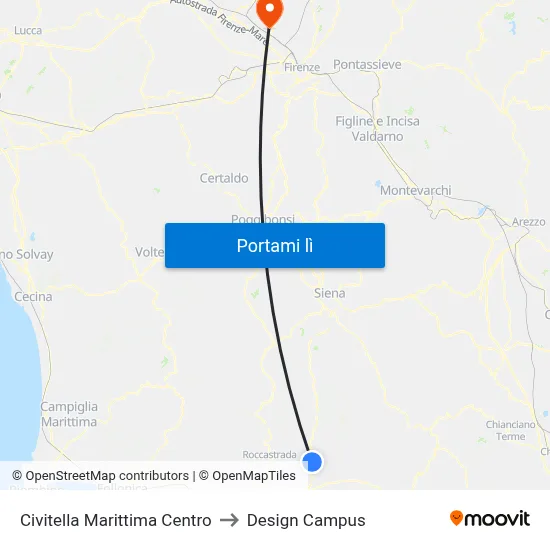 Civitella Marittima Centro to Design Campus map