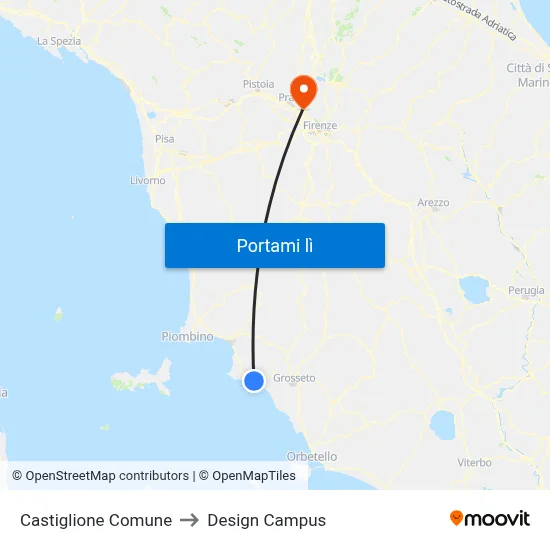 Castiglione Comune to Design Campus map