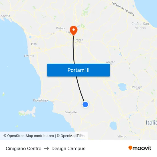Cinigiano Centro to Design Campus map