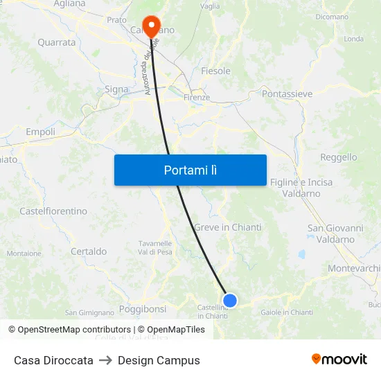 Casa Diroccata to Design Campus map