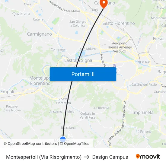Montespertoli (Via Risorgimento) to Design Campus map