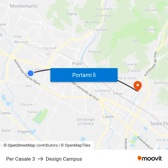 Per Casale 3 to Design Campus map