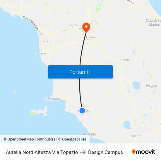 Aurelia Nord Altezza Via Topazio to Design Campus map