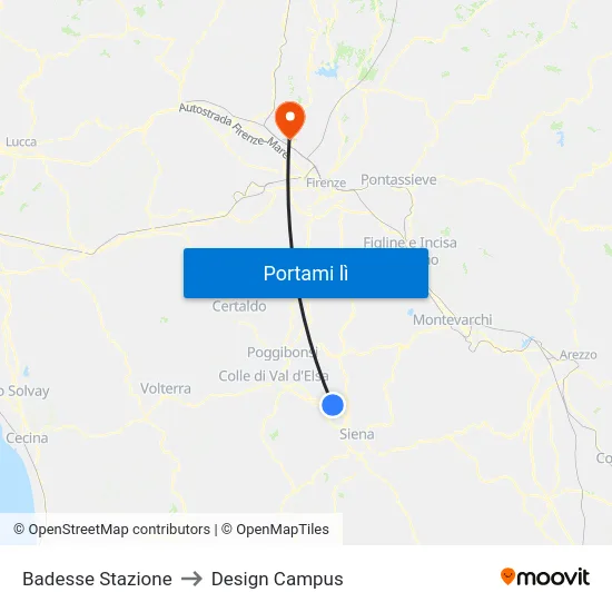 Badesse Stazione to Design Campus map