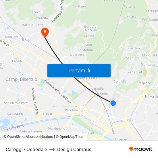 Careggi - Ospedale to Design Campus map