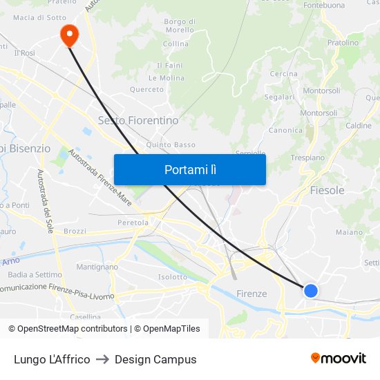 Lungo L'Affrico to Design Campus map