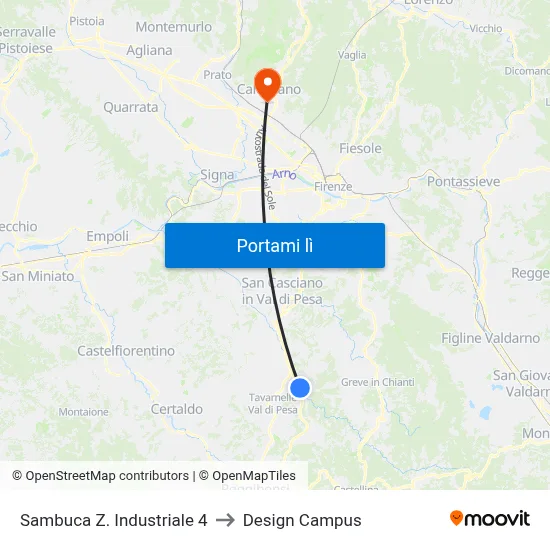 Sambuca  Z. Industriale 4 to Design Campus map