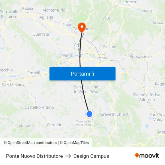 Ponte Nuovo Distributore to Design Campus map
