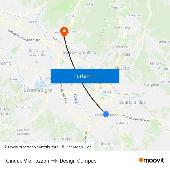 Cinque Vie Tozzoli to Design Campus map