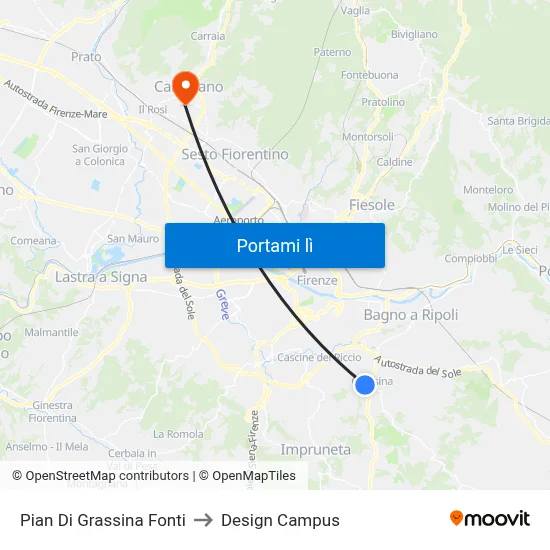 Pian Di Grassina Fonti to Design Campus map