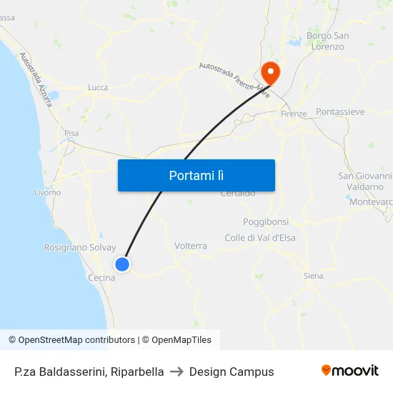 P.za Baldasserini, Riparbella to Design Campus map
