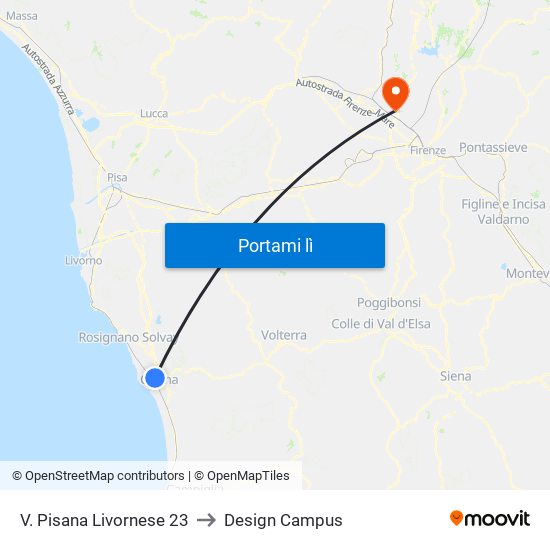 V. Pisana Livornese 23 to Design Campus map