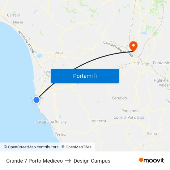 Grande 7 Porto Mediceo to Design Campus map