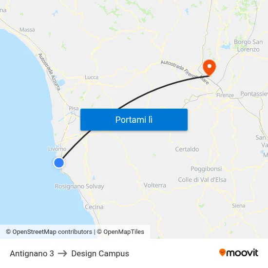 Antignano 3 to Design Campus map