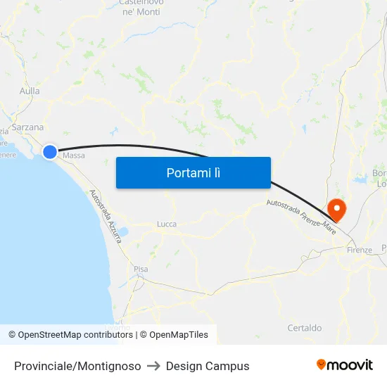 Provinciale/Montignoso to Design Campus map