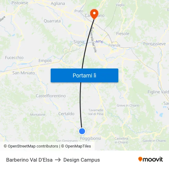 Barberino Val D'Elsa to Design Campus map