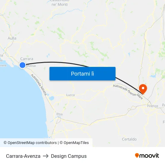 Carrara-Avenza to Design Campus map