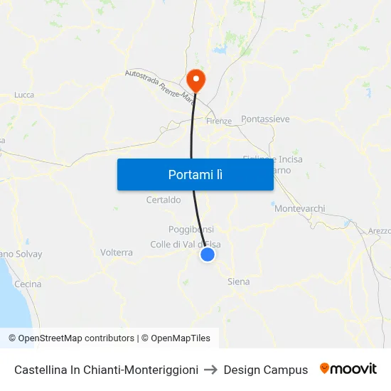 Castellina In Chianti-Monteriggioni to Design Campus map
