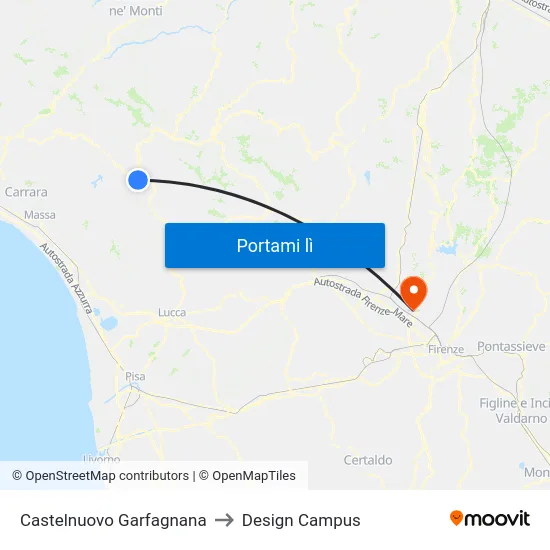 Castelnuovo Garfagnana to Design Campus map